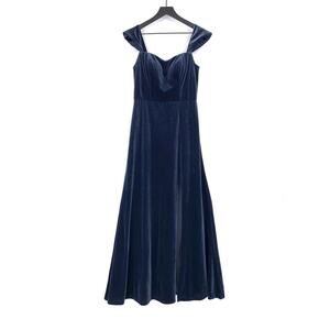 JENNY YOO Collections Issa Off-The-Shoulder Stretch Velvet Gown Dusty Blue 8